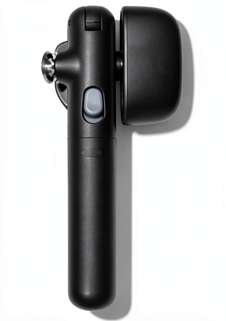 Installing OXO Manual Can Opener Black Stainless Steel Design on a wooden kitchen counter
