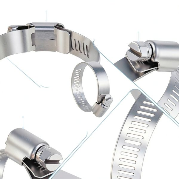 YUCDXFV Stainless Steel Hose Clamp 24PCS Worm Gear L15A Silver-3