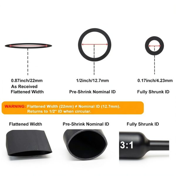 Heat Shrink Tubing Black ALLWIN YLG230080 Dual Wall 1/2‑Inch to 2‑Inch-6